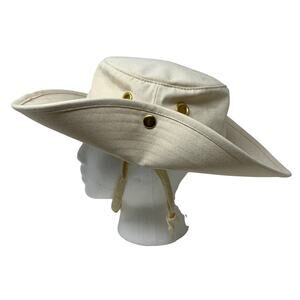 Ultimate Hats Off White Safari Bucket Hat Wide Brim Chin Strap Size Large